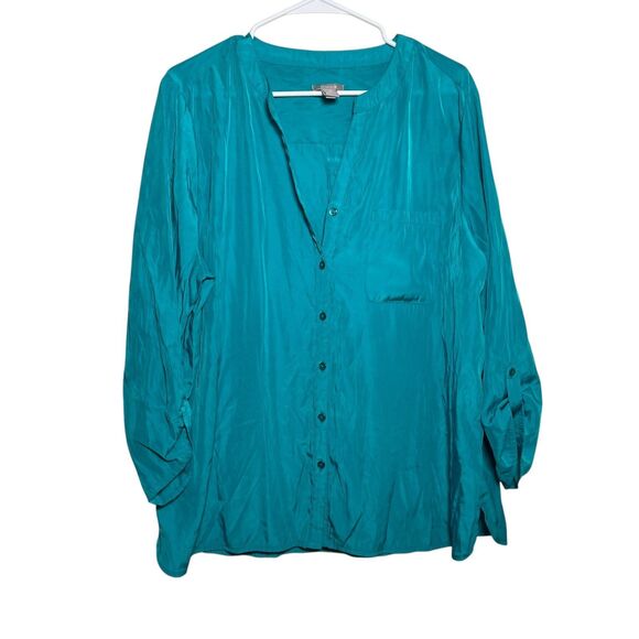 Chico's Blouse Women's 3 Blue V-Neck Button Up 3/4 Sleeve Career Shirt Top - Picture 1 of 9